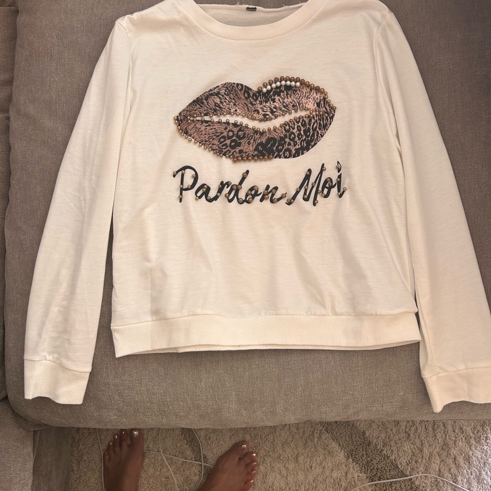 White Sweatshirt with Sequin Beaded Design